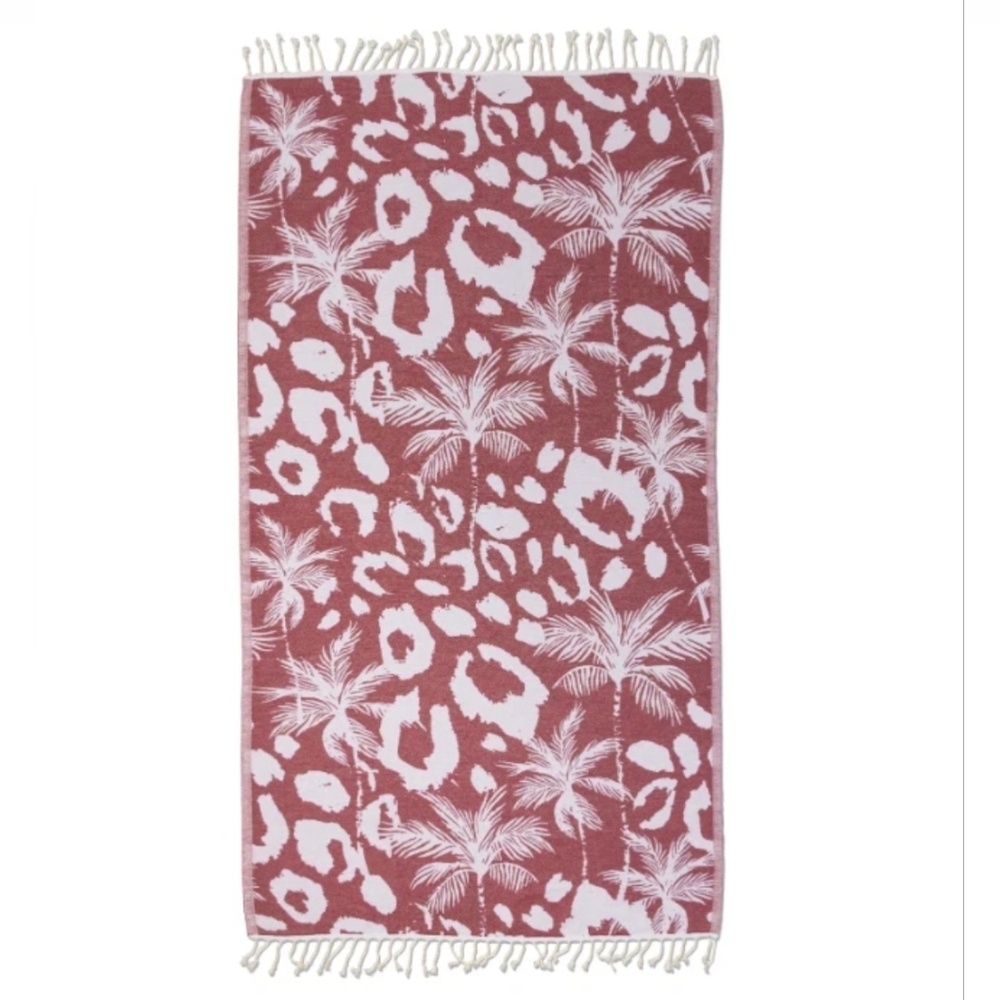 InfuseZen Organic Turkish Peshtemal Bath Towel Beach Throw Leopard Palm 36"×66"